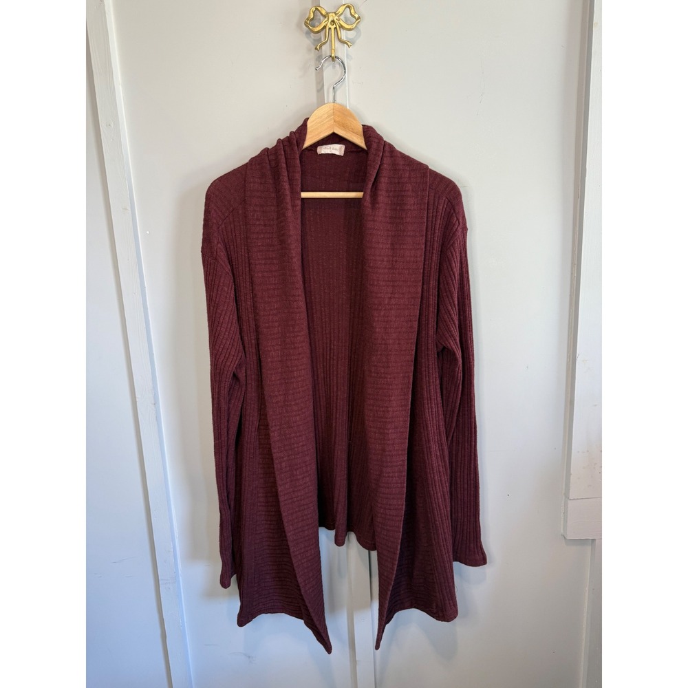 Altar'd State Burgundy‎ Ribbed Open Front Shawl Collar Cardigan Womens Medium